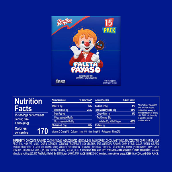 Paleta Payaso Chocolate Marshmallow Lollipop, 1.58 oz., 15 pk. YUMMYLAND