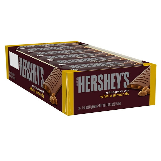 HERSHEY'S Milk Chocolate with Whole Almonds Candy Bars, Full Size, 1.45 oz., 36 pk.