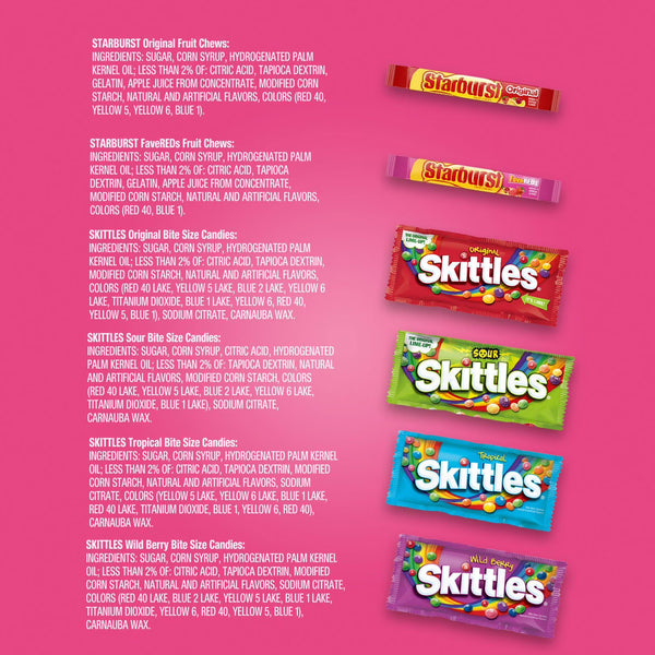 Starburst & Skittles Chewy Candy, Variety Box, Full Size, 30 pk. Mars
