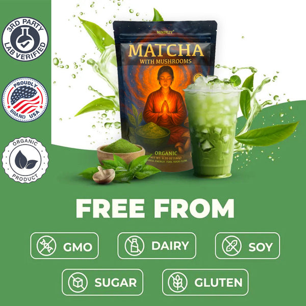 Matcha with Mushrooms - Focused Energy for Mind & Body (30 Servings) YUMMYLAND