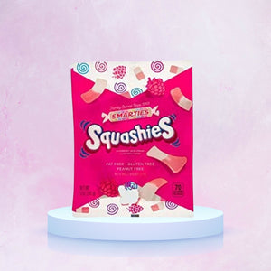 Smarties Squashies Candies - Raspberry and Cream Flavored Marshmallow Soft Foam Gummies - Pack of 3.