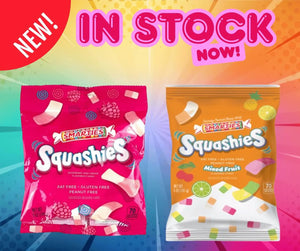 Smarties Squashies Raspberry-Cream & Mixed Fruit Soft Foam Gummies – 2-Pack Variety, Gluten-Free & Peanut-Free Candy