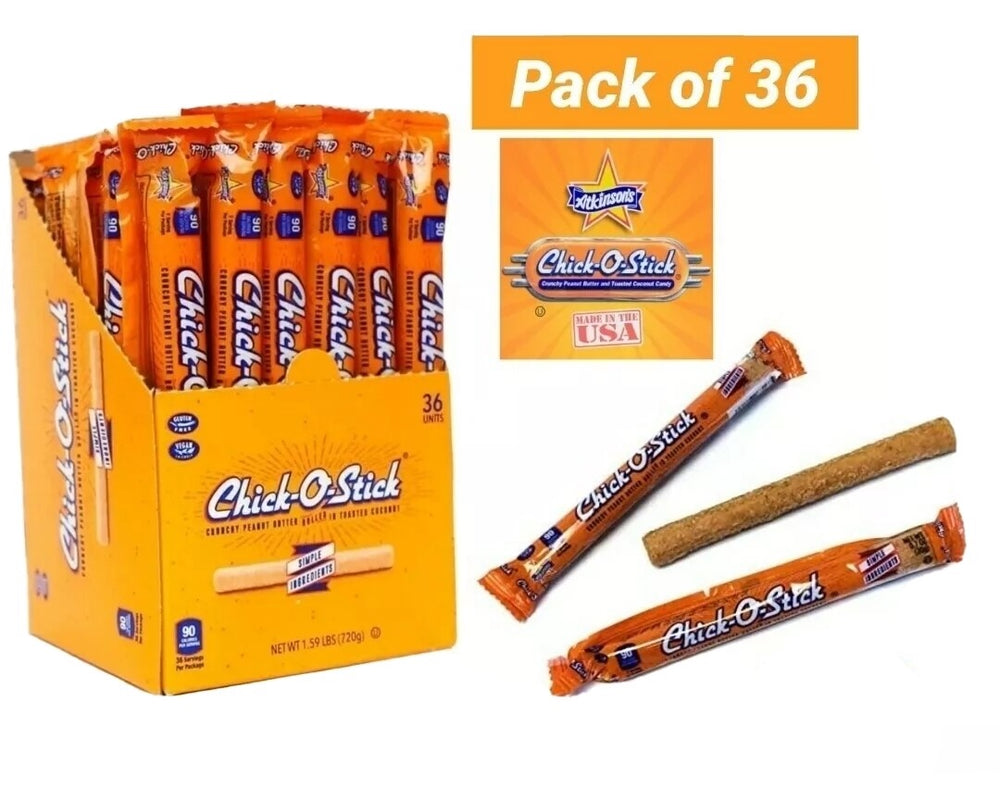 Chick O Stick 0.7 oz Candy Sticks – 36 Count Box – Old-Fashioned Peanut Butter Coconut Crunch Candy – Retro Bulk Candy for Sharing, Gift Baskets & Office Snacks